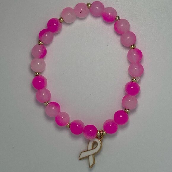 Breast Cancer Awareness Glass Beaded Bracelet - Picture 1 of 1